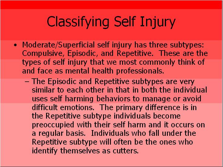 Classifying Self Injury cutters CEUs